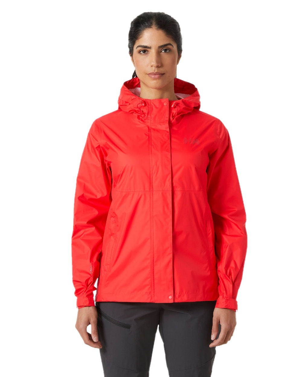 Alert Red coloured Helly Hansen Womens Loke Jacket 2.0 on white background 