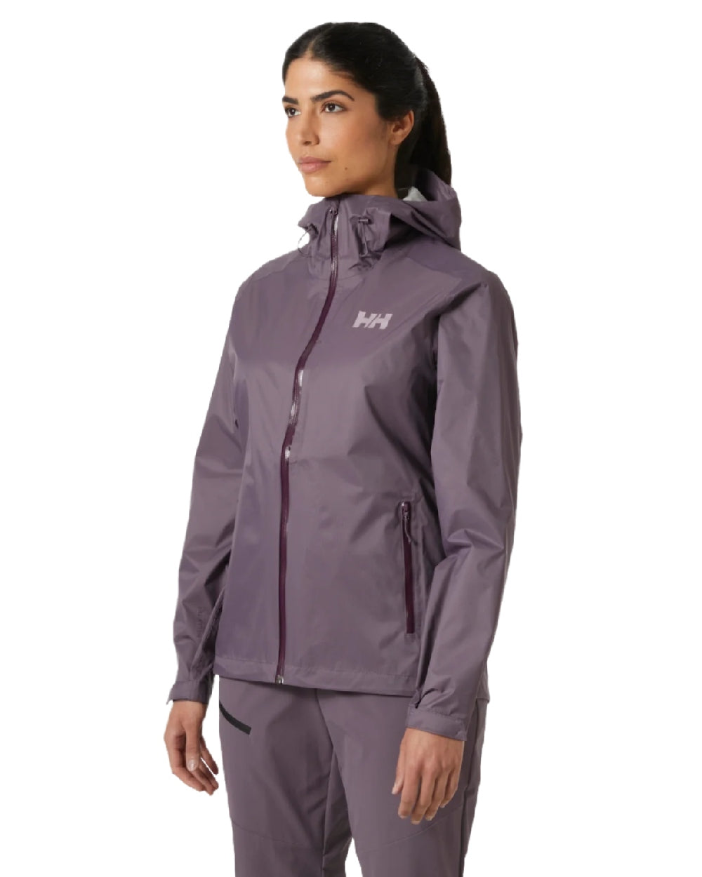 Smoked Purple Coloured Helly Hansen Womens Loke Terra Jacket on white background 