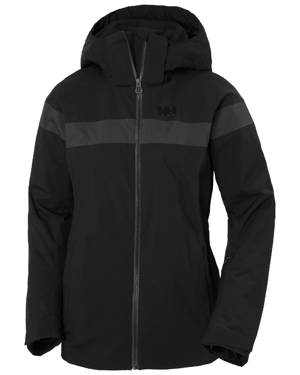 Black Coloured Helly Hansen Womens Motionista Lifaloft Ski Jacket on white background 