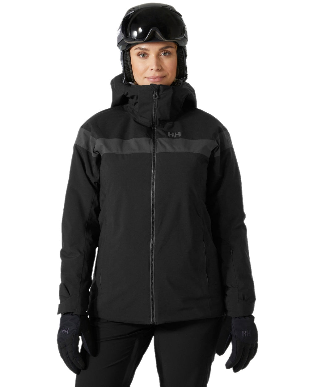 Black Coloured Helly Hansen Womens Motionista Lifaloft Ski Jacket on white background 