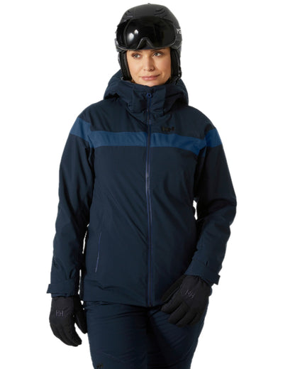 Navy Coloured Helly Hansen Womens Motionista Lifaloft Ski Jacket on white background 