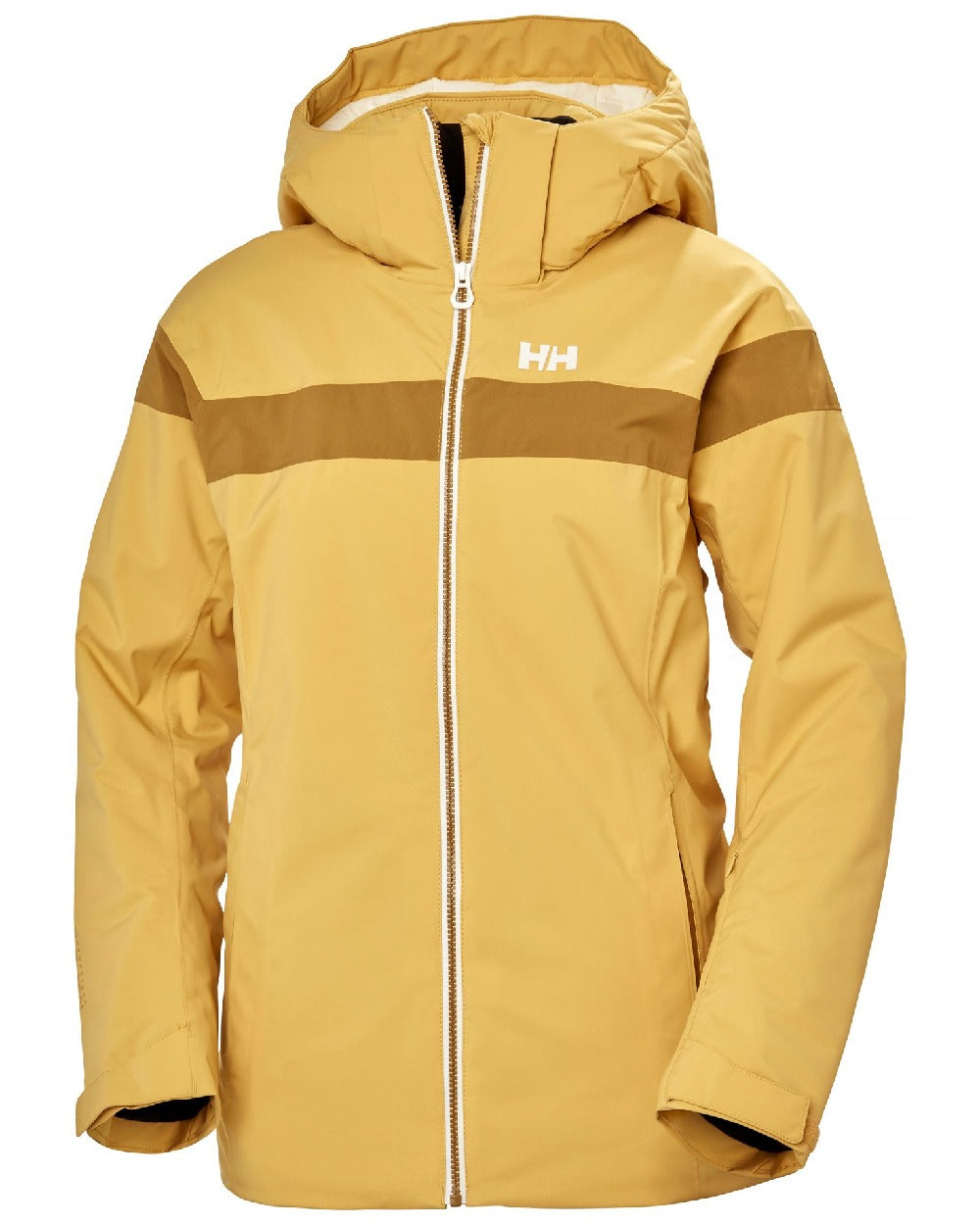 Sand Coloured Helly Hansen Womens Motionista Lifaloft Ski Jacket on white background 