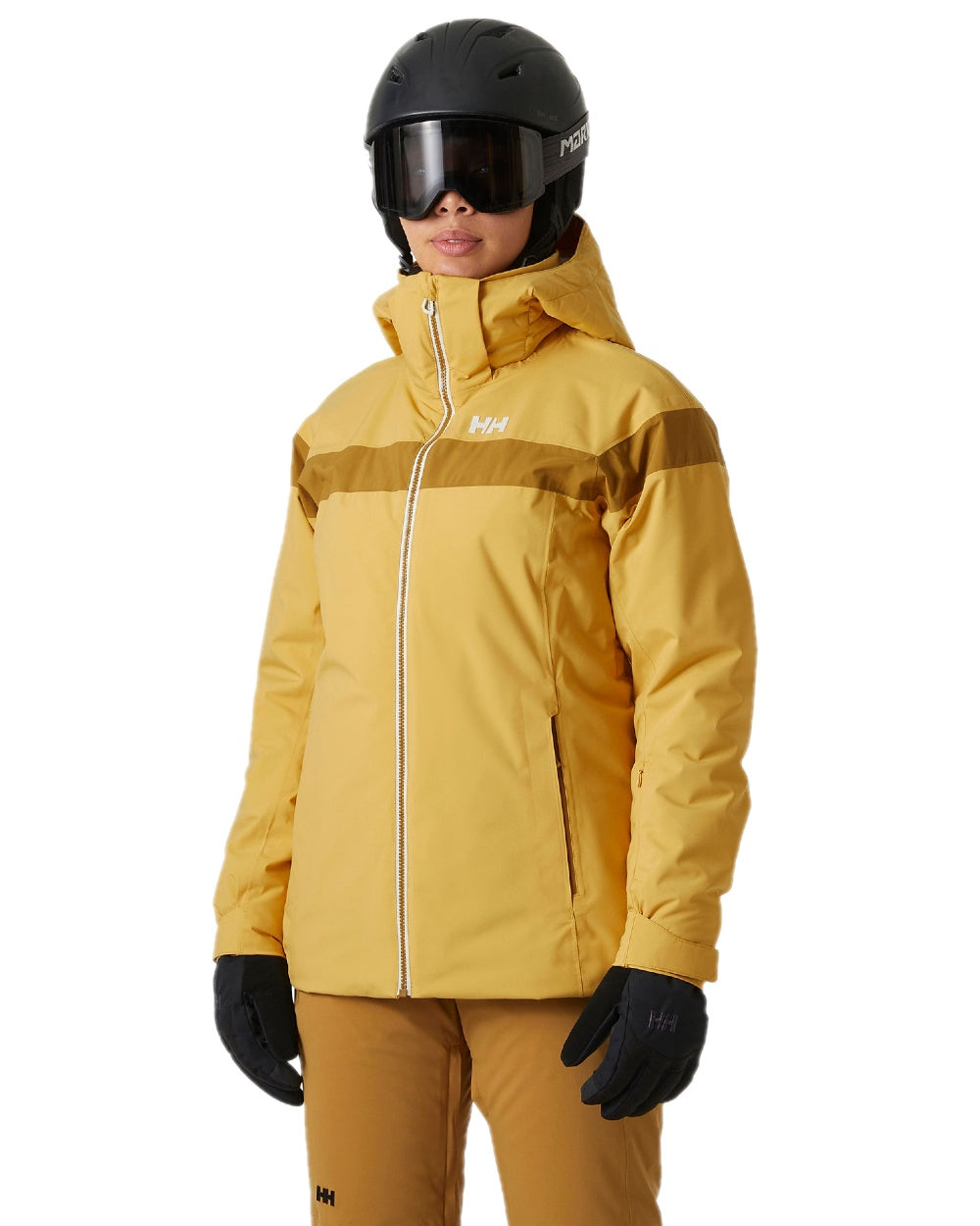 Sand Coloured Helly Hansen Womens Motionista Lifaloft Ski Jacket on white background 