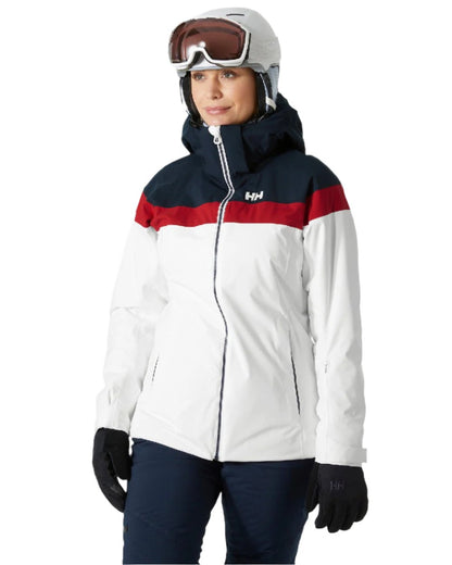 White Coloured Helly Hansen Womens Motionista Lifaloft Ski Jacket on white background 