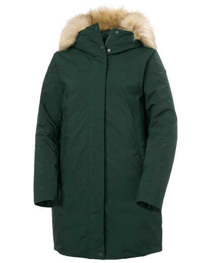 Dark Jungle Coloured Helly Hansen Womens Nesna Parka on White Background 