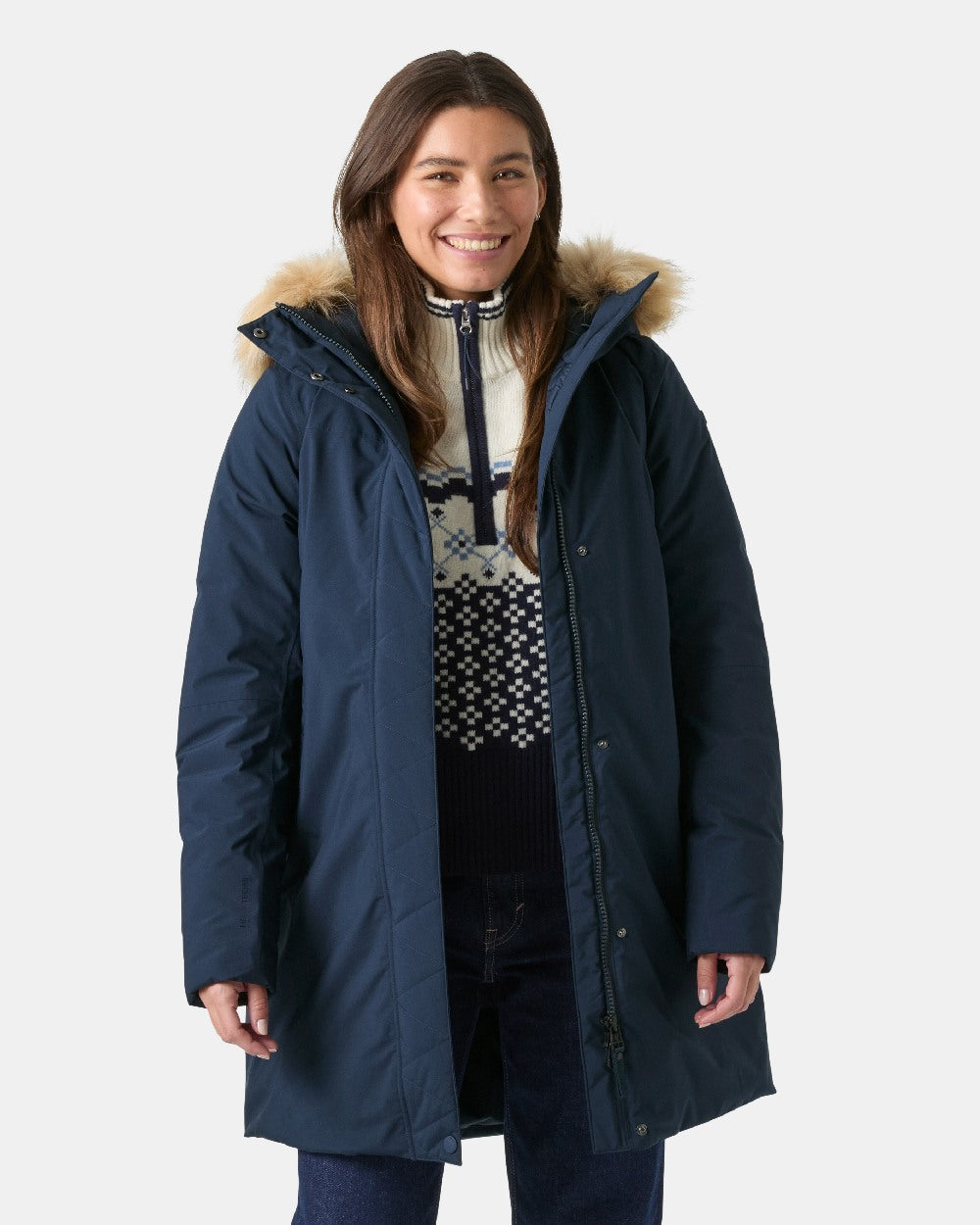 Navy Coloured Helly Hansen Womens Nesna Parka on White Background 