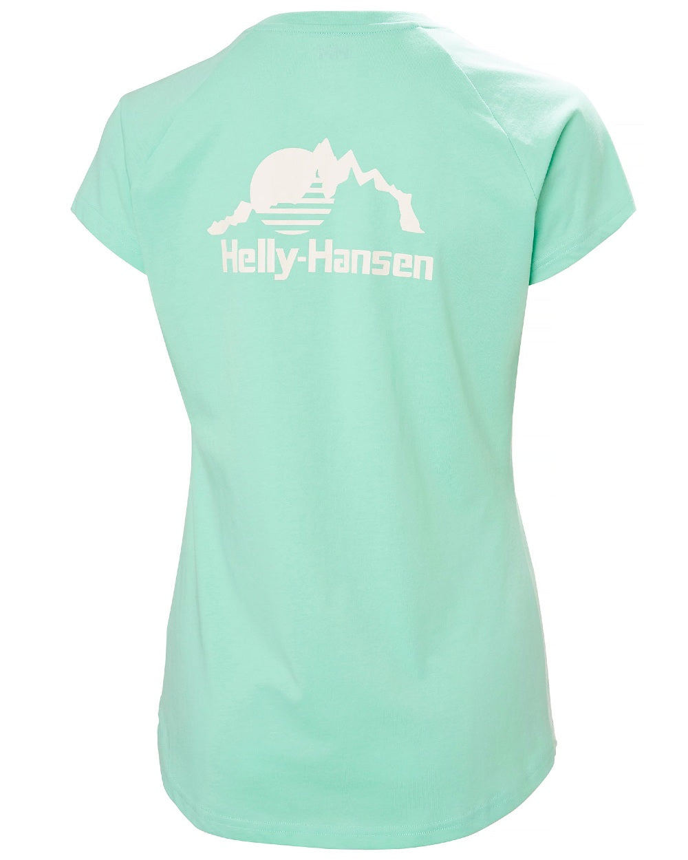 Lagoon coloured Helly Hansen Womens Nord Graphic Drop T-Shirt on white background 