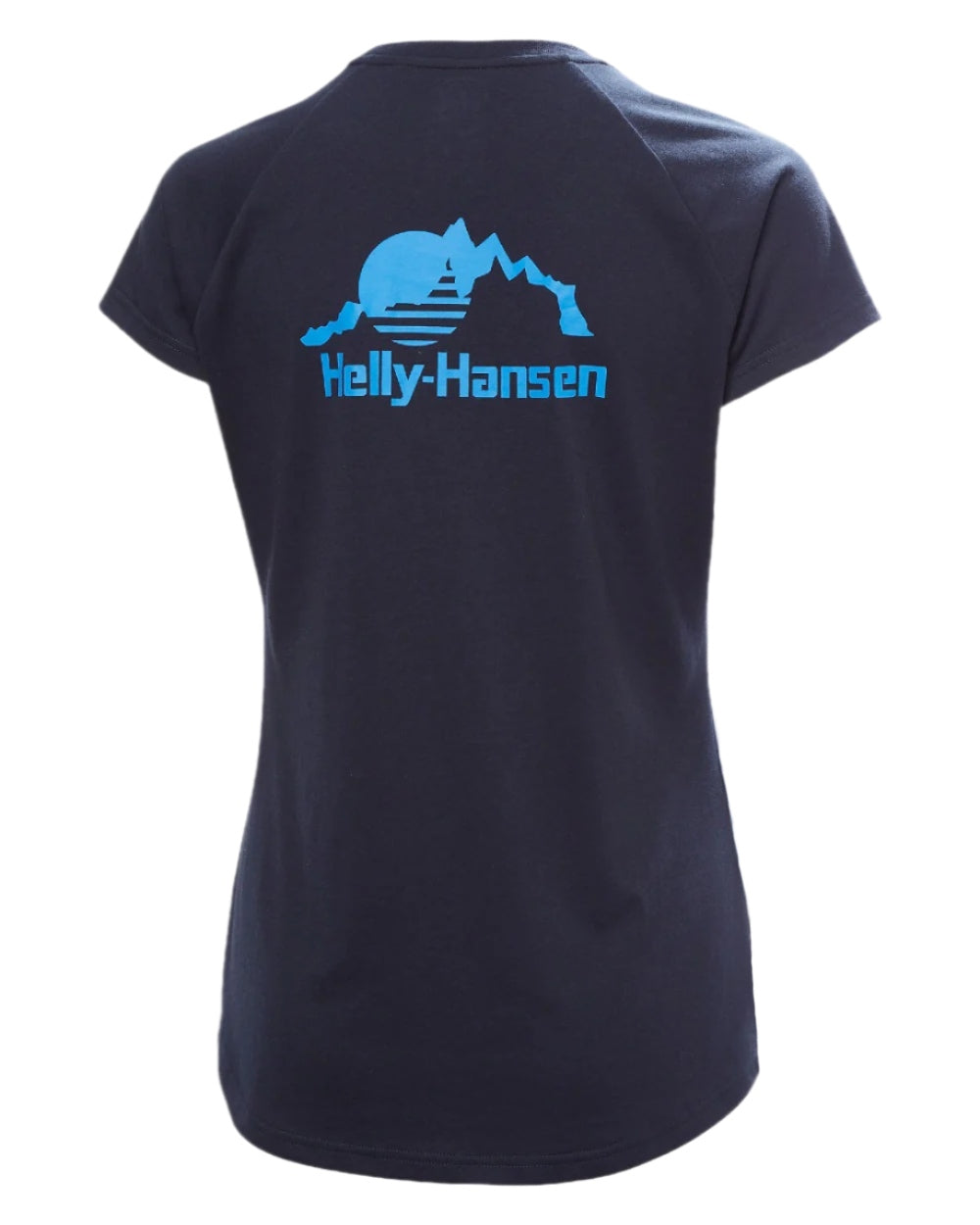 Navy coloured Helly Hansen Womens Nord Graphic Drop T-Shirt on white background 
