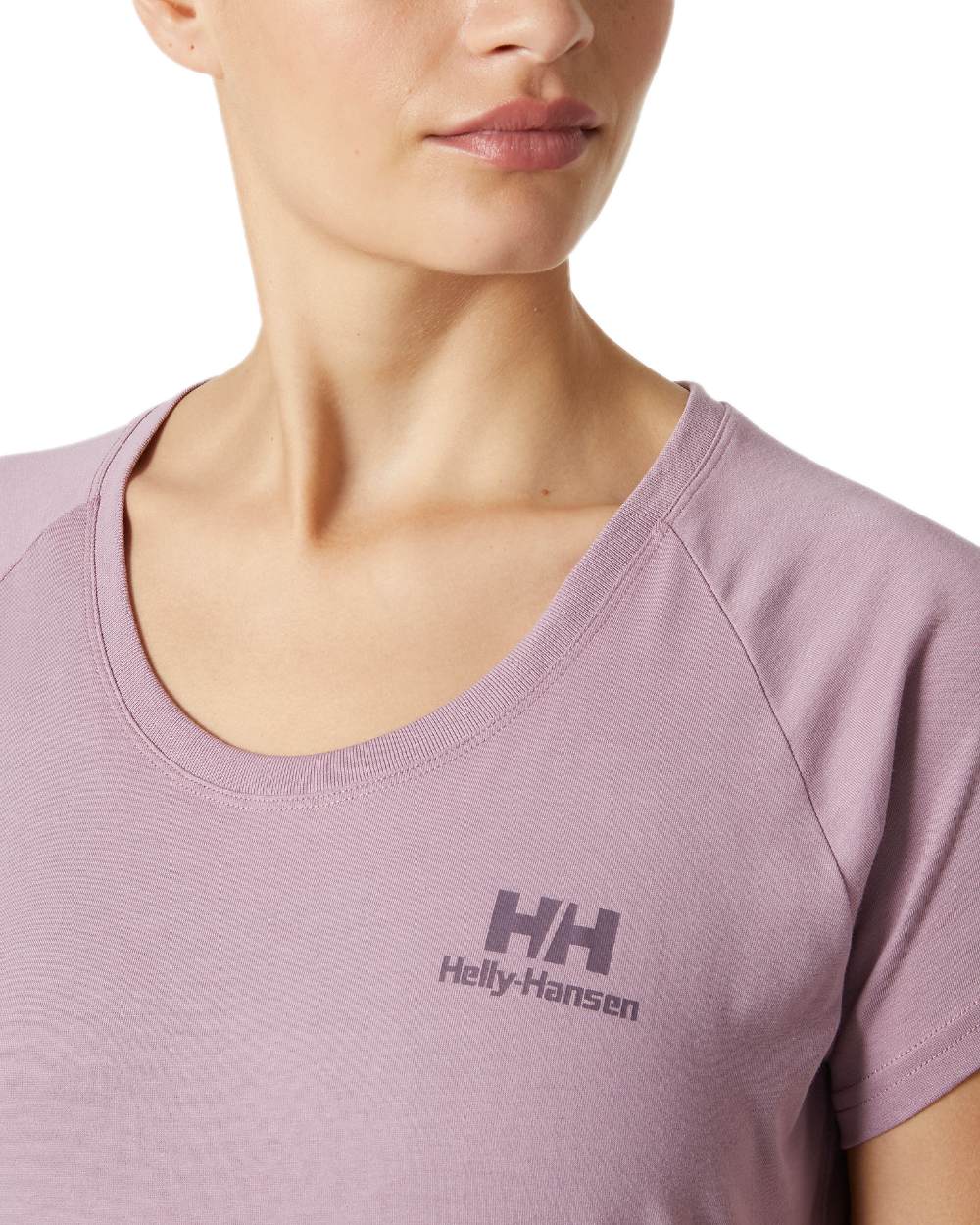 Purple Clay coloured Helly Hansen Womens Nord Graphic Drop T-Shirt on white background 