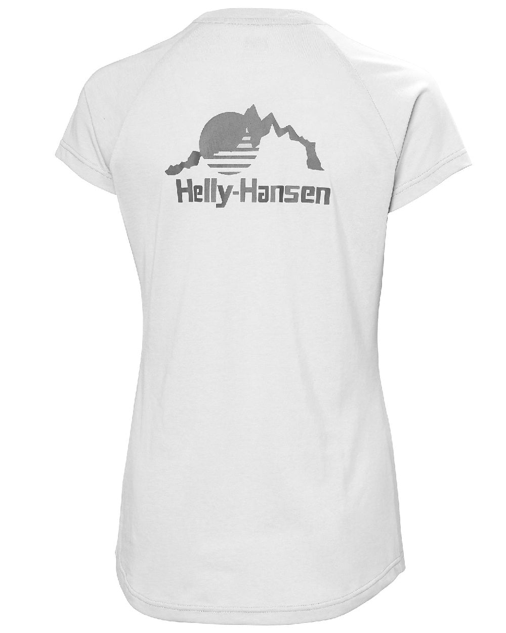 White coloured Helly Hansen Womens Nord Graphic Drop T-Shirt on white background 