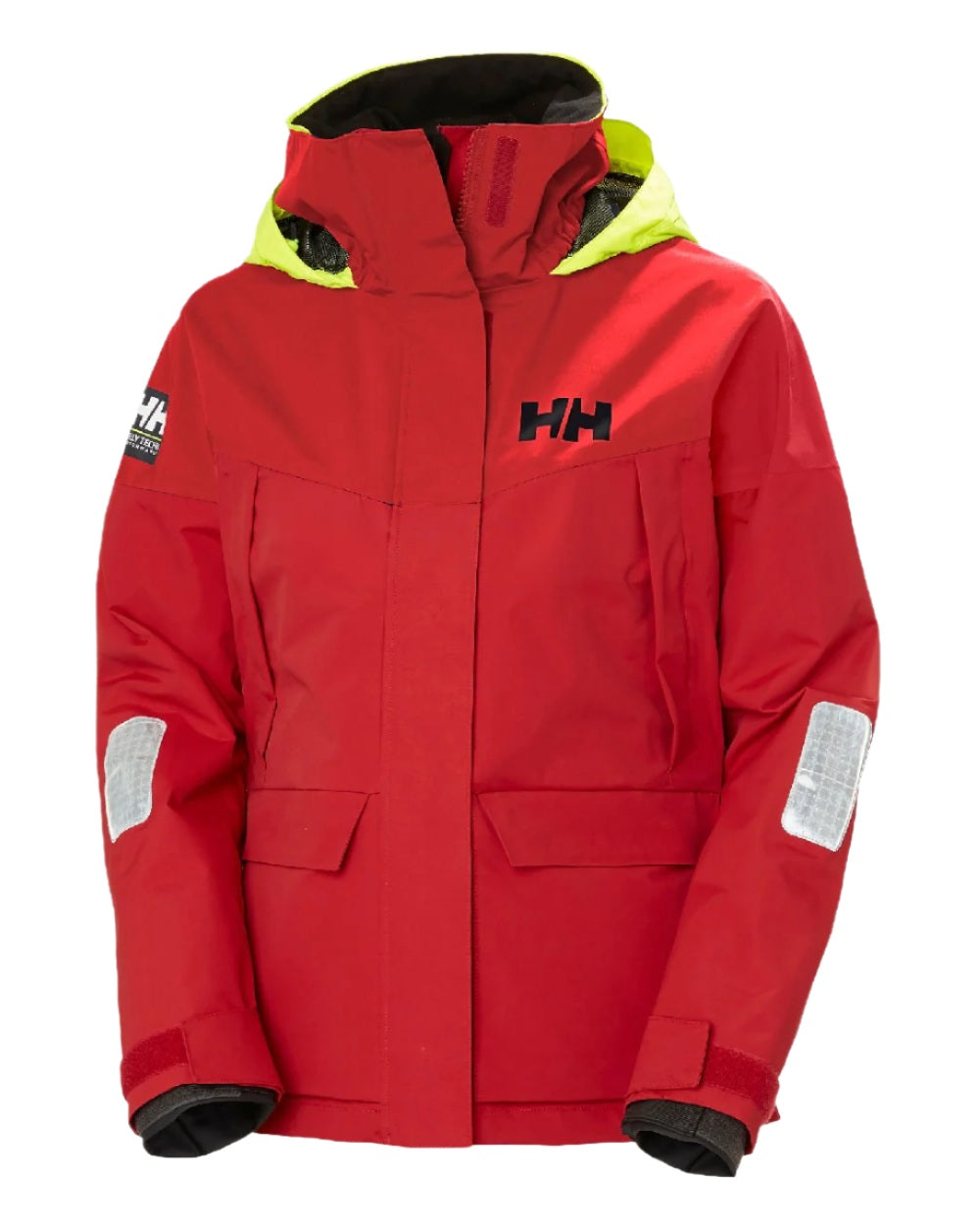 Alert Red coloured Helly Hansen Womens Pier 4.0 Jacket on white background 