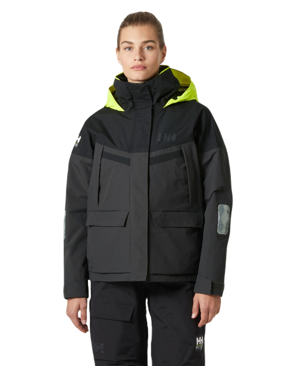 Ebony coloured Helly Hansen Womens Pier 4.0 Jacket on white background 