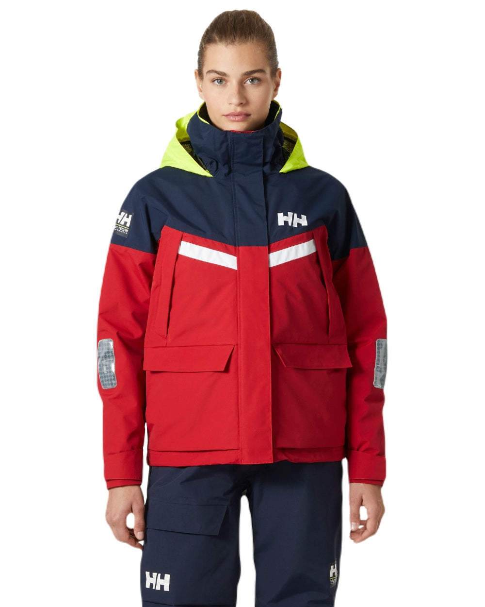 Red coloured Helly Hansen Womens Pier 4.0 Jacket on white background 