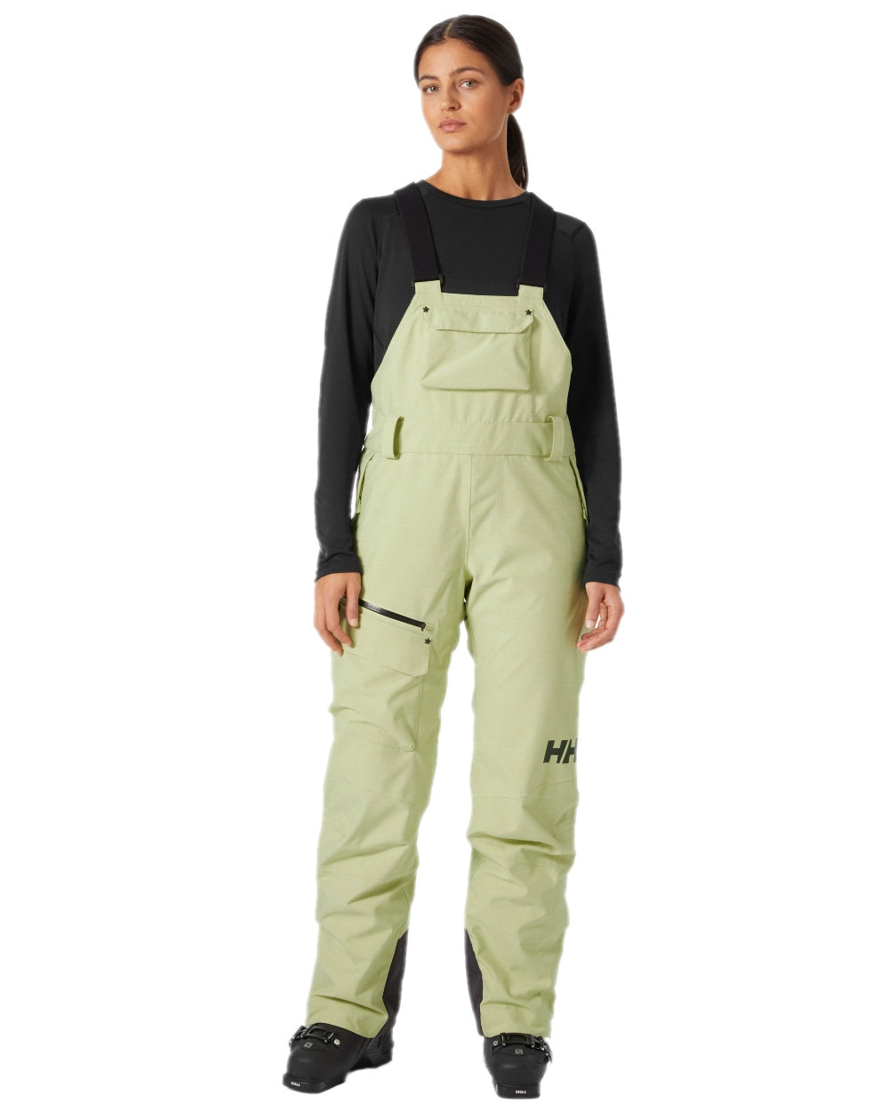 Iced Matcha Coloured Helly Hansen Womens Powderqueen Bib Pant on white background 