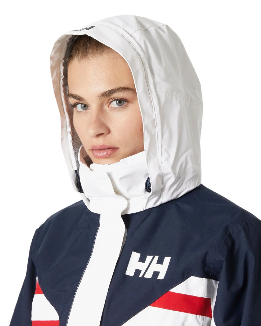White coloured Helly Hansen Womens Quayside Jacket on white background 