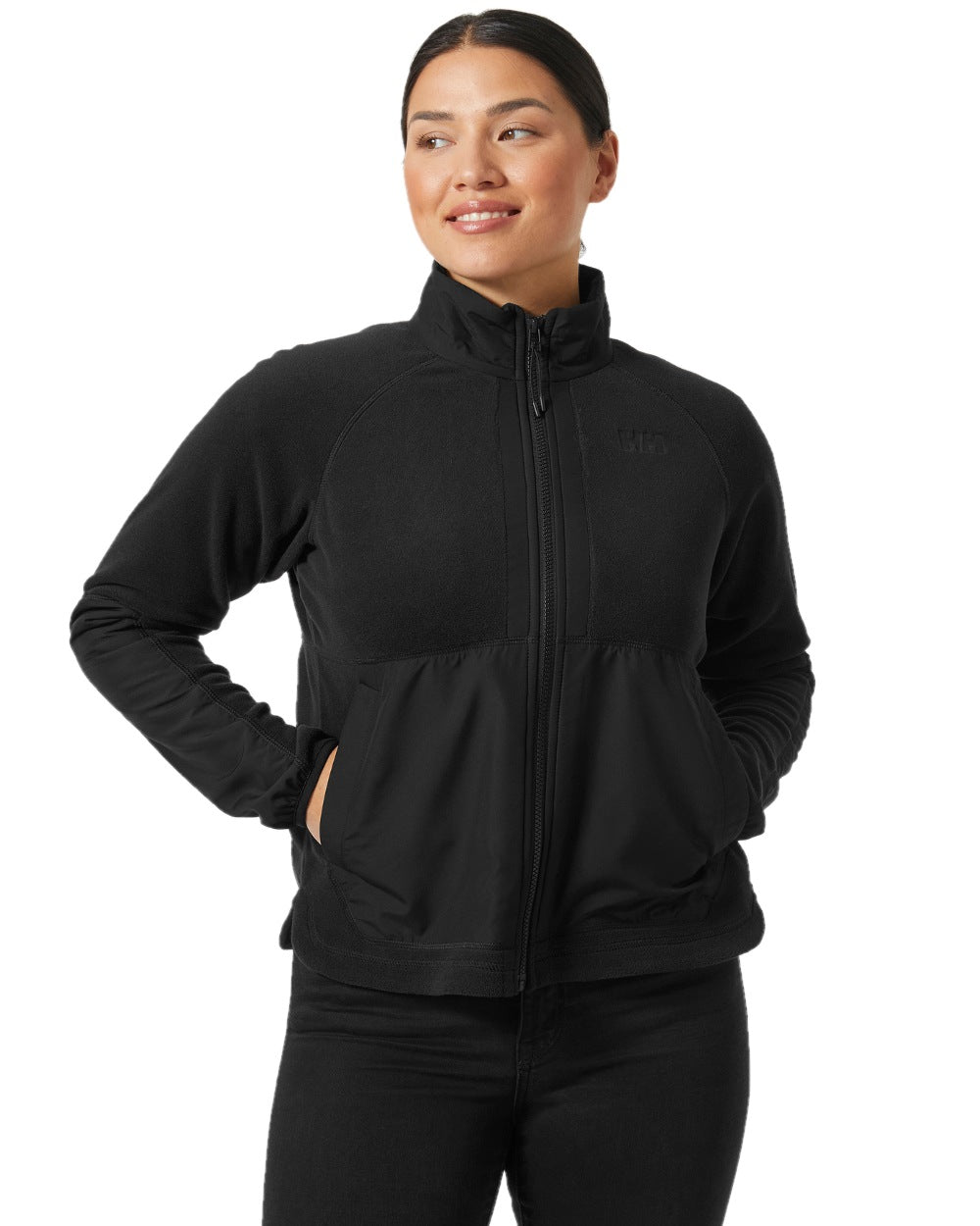 Black coloured Helly Hansen Womens Rig Fleece Jacket on white background 