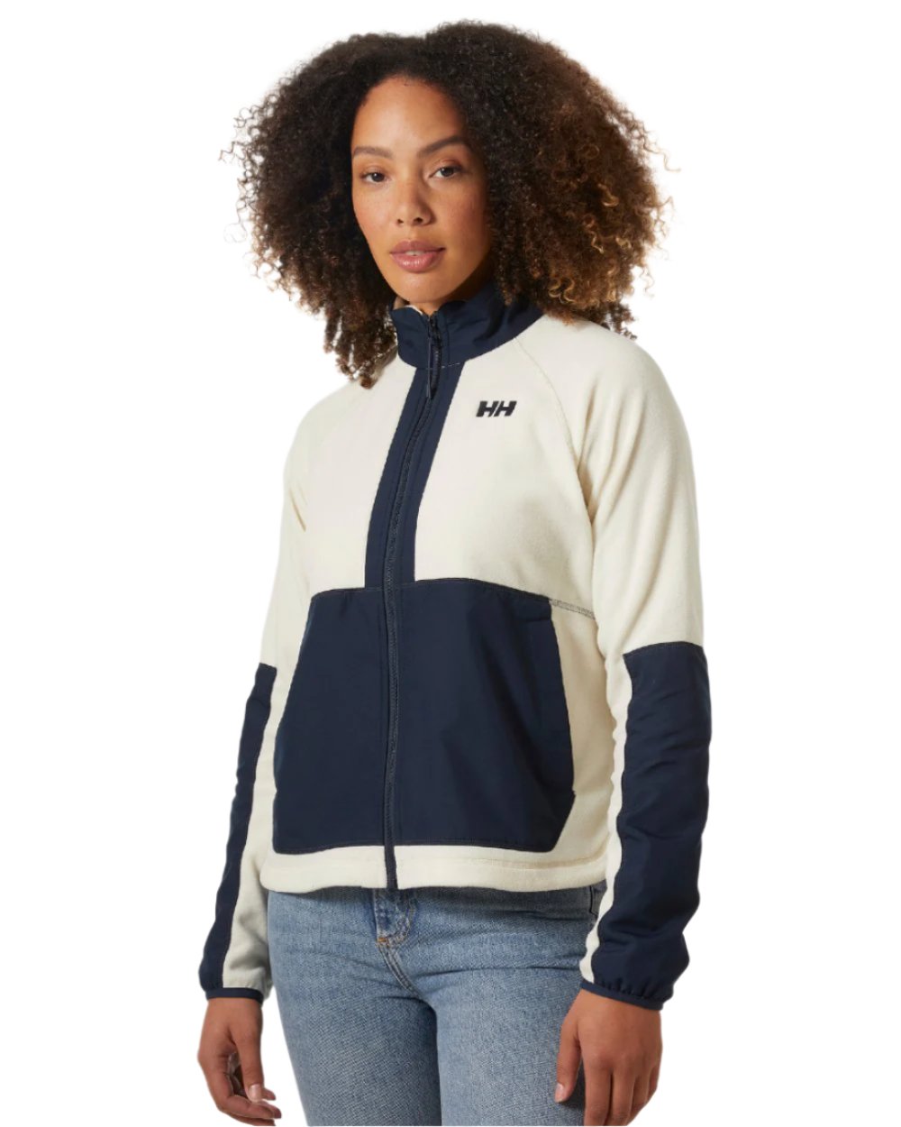 Cream coloured Helly Hansen Womens Rig Fleece Jacket on white background 