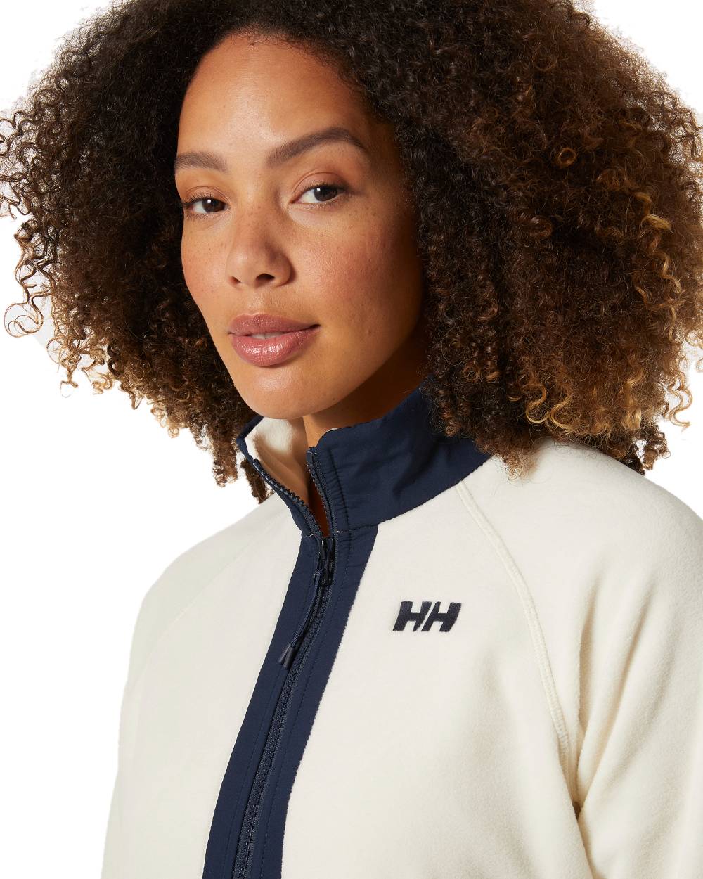 Cream coloured Helly Hansen Womens Rig Fleece Jacket on white background 