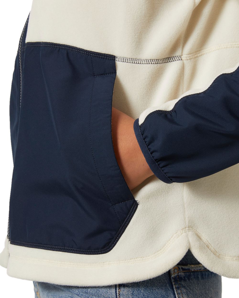 Cream coloured Helly Hansen Womens Rig Fleece Jacket on white background 