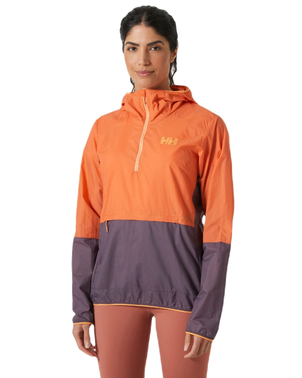 Bonfire coloured Helly Hansen Womens Roam Wind Anorak on white background 
