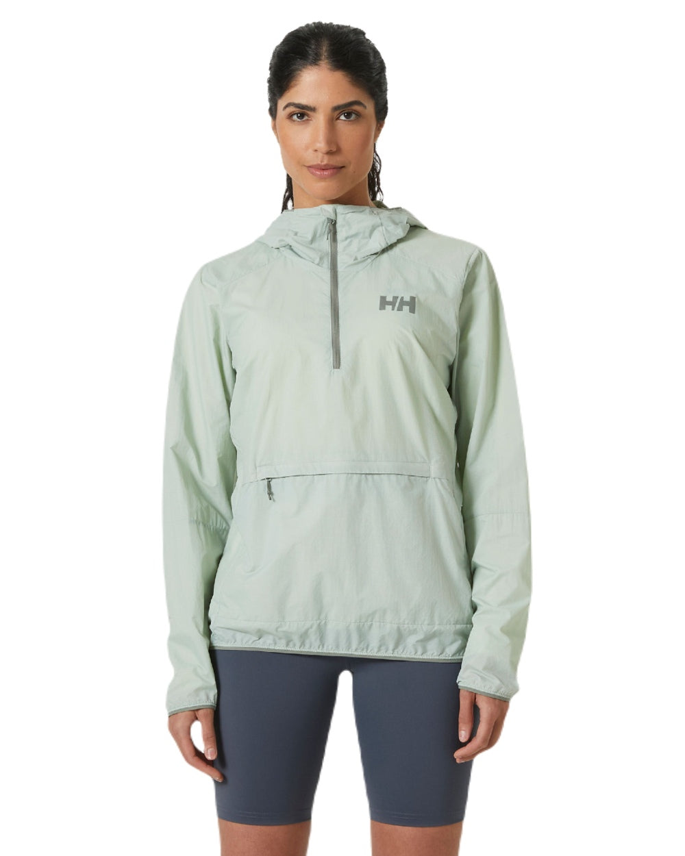Green Mist coloured Helly Hansen Womens Roam Wind Anorak on white background 