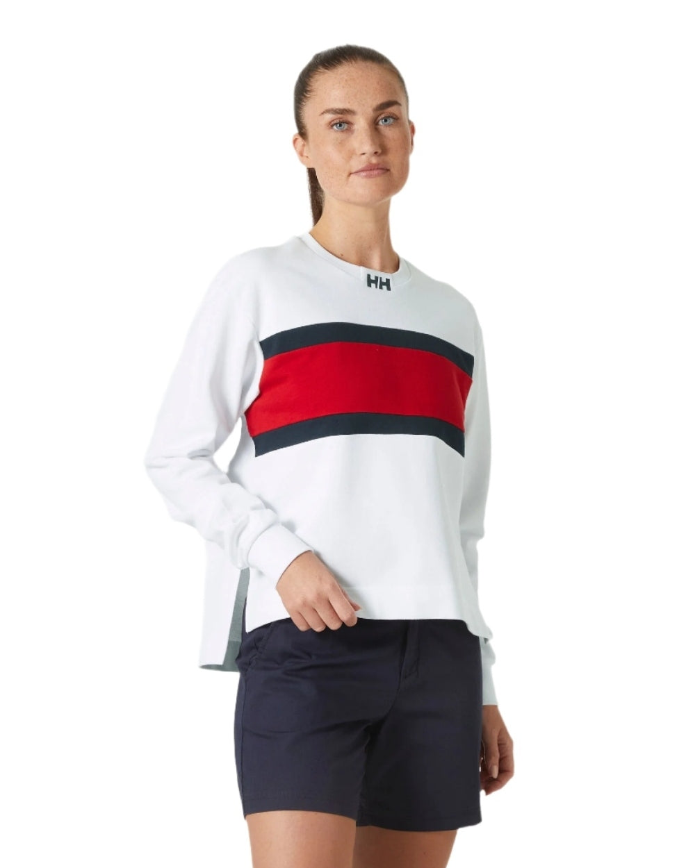 White coloured Helly Hansen Womens Salt Crew Sweatshirt on white background 