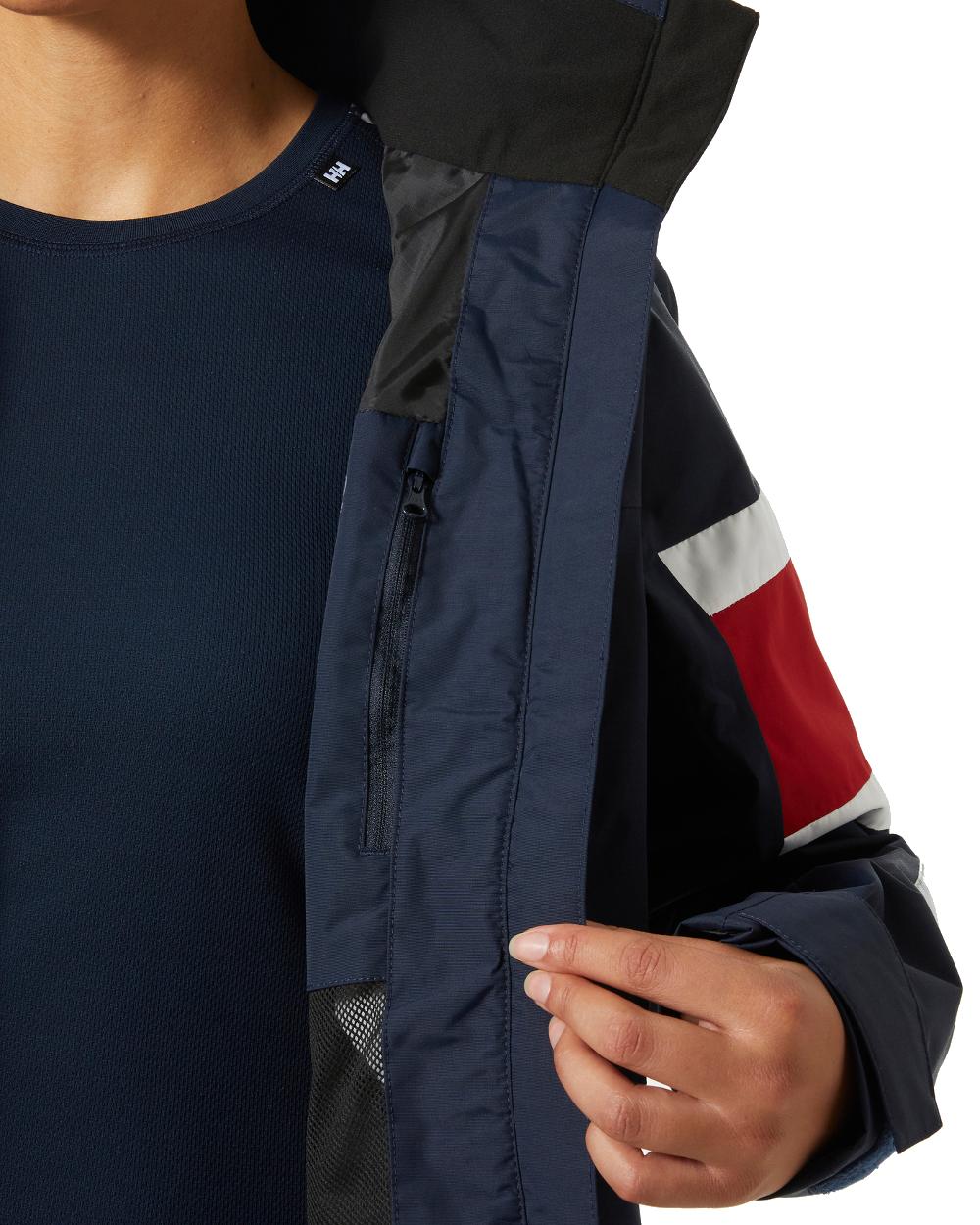 Navy coloured Helly Hansen Womens Salt Original Sailing Jacket on white background 