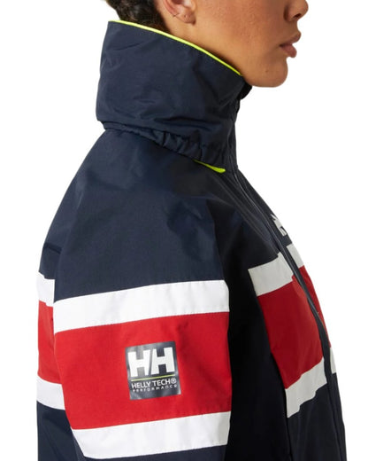 Navy coloured Helly Hansen Womens Salt Original Sailing Jacket on white background 