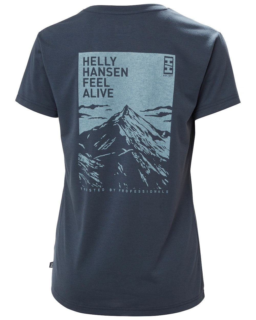 Alpine Frost coloured Helly Hansen Womens Skog Recycled Graphic T-Shirt on white background 