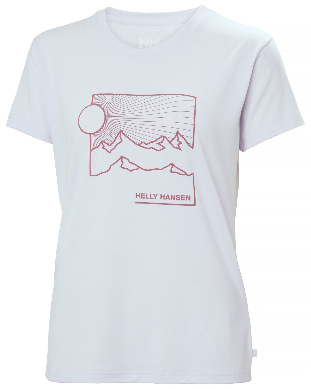 Even Light Purple coloured Helly Hansen Womens Skog Recycled Graphic T-Shirt on white background 