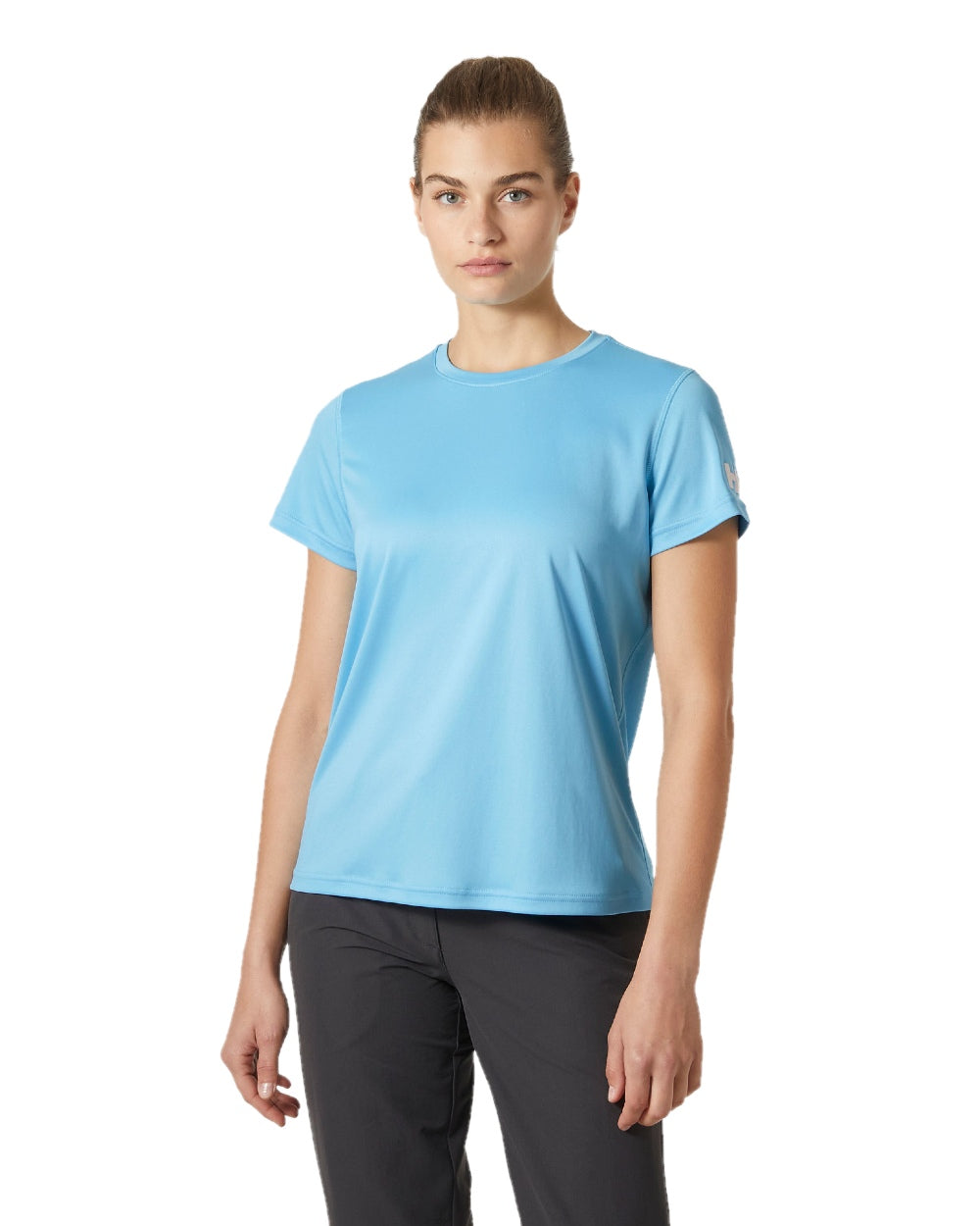 Aqua coloured Helly Hansen Womens Tech T-Shirt 2.0 on white background 