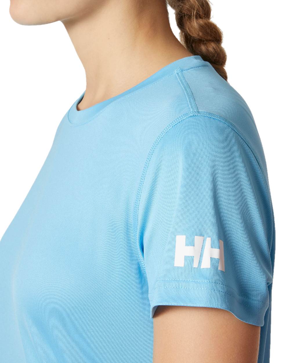 Aqua coloured Helly Hansen Womens Tech T-Shirt 2.0 on white background 