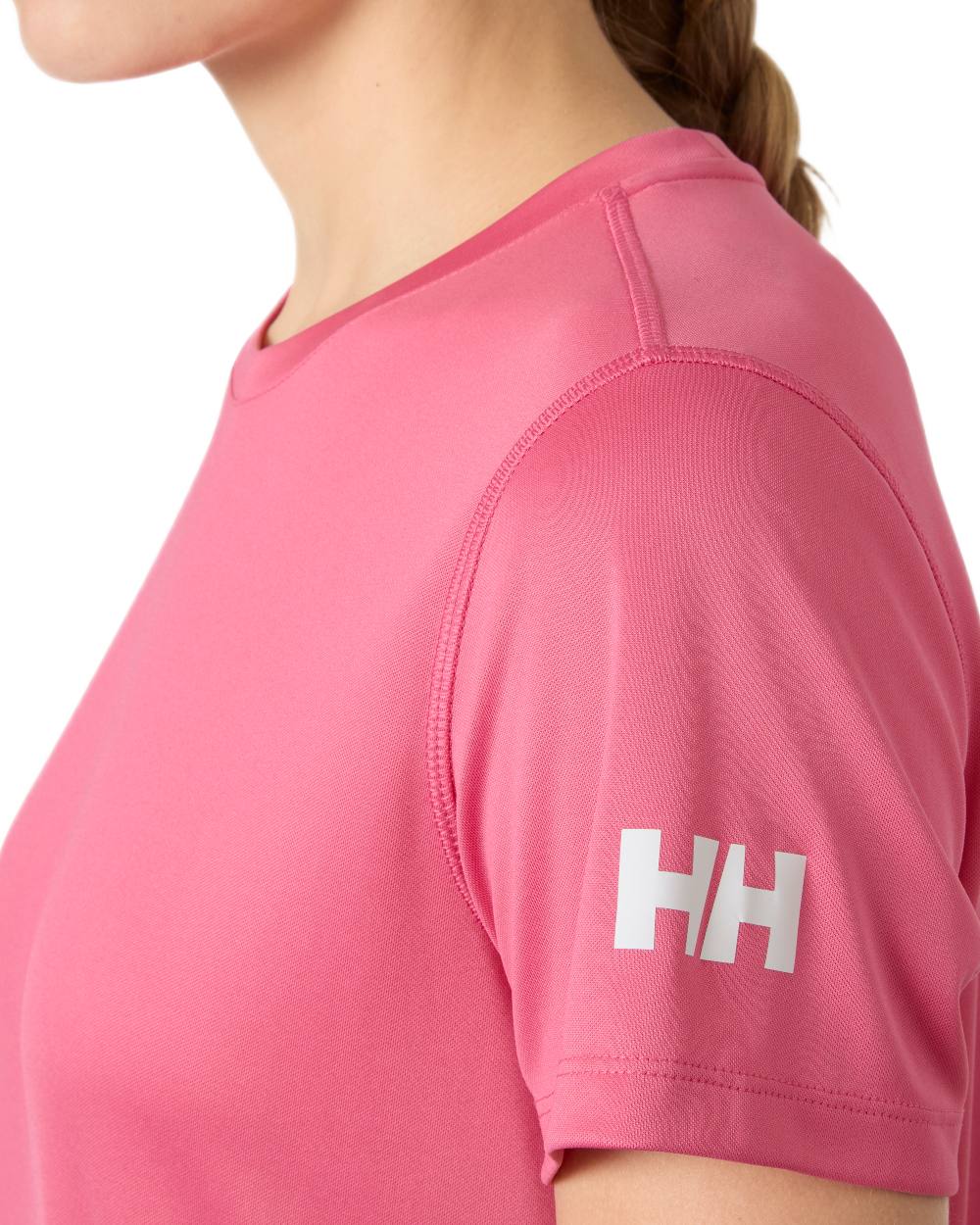 Cascadia Pink coloured Helly Hansen Womens Tech T-Shirt 2.0 on white background 