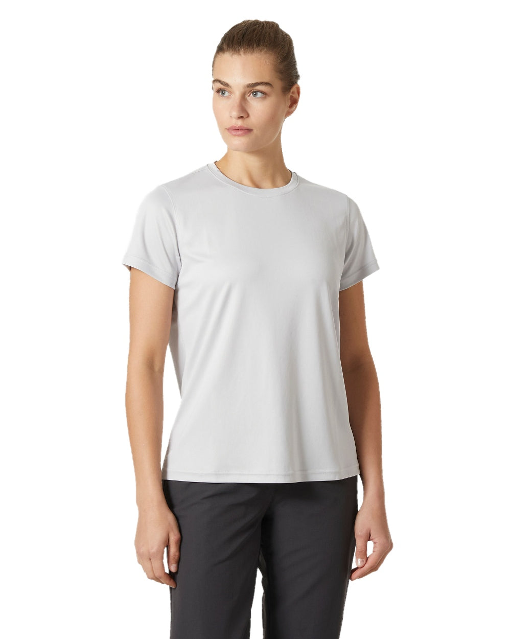 Grey Fog coloured Helly Hansen Womens Tech T-Shirt 2.0 on white background 