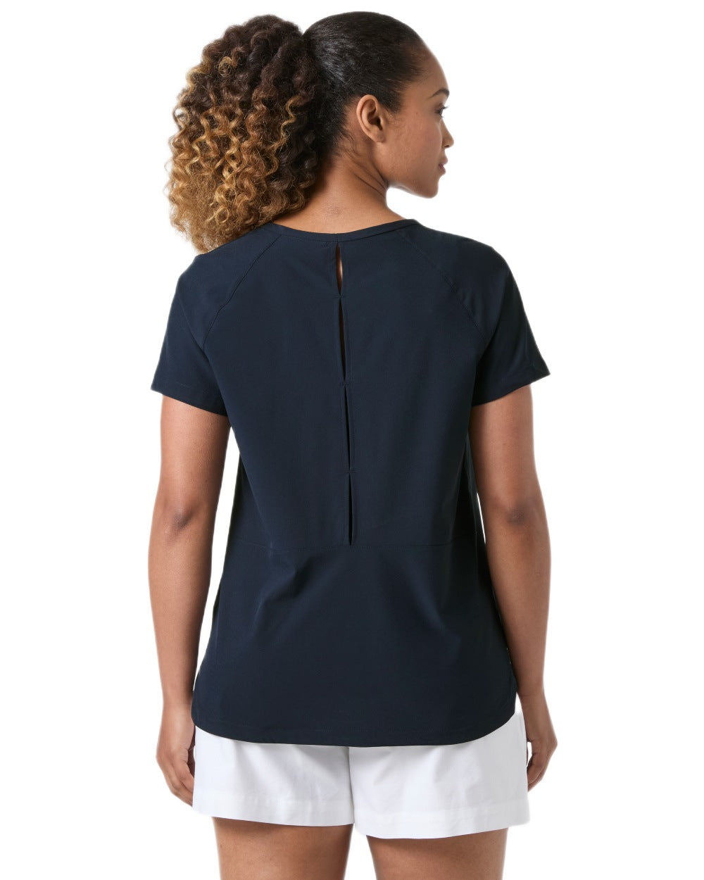Navy coloured Helly Hansen Womens Thalia T-Shirt on white background 