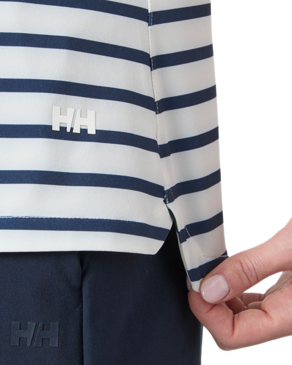White Navy Stripe coloured Helly Hansen Womens Thalia T-Shirt on white background 