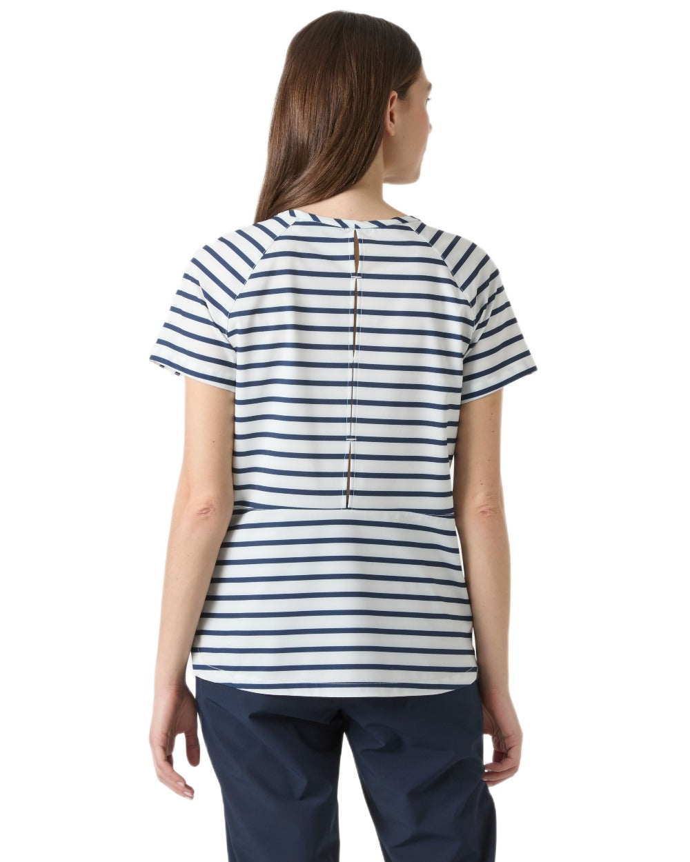 White Navy Stripe coloured Helly Hansen Womens Thalia T-Shirt on white background 