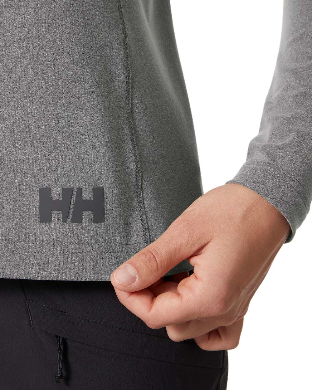 Ebony Melange coloured Helly Hansen Womens Tyri Knit Half Zip Pullover on white background 