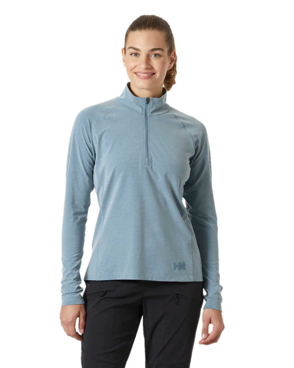 Washed Navy Melange coloured Helly Hansen Womens Tyri Knit Half Zip Pullover on white background 