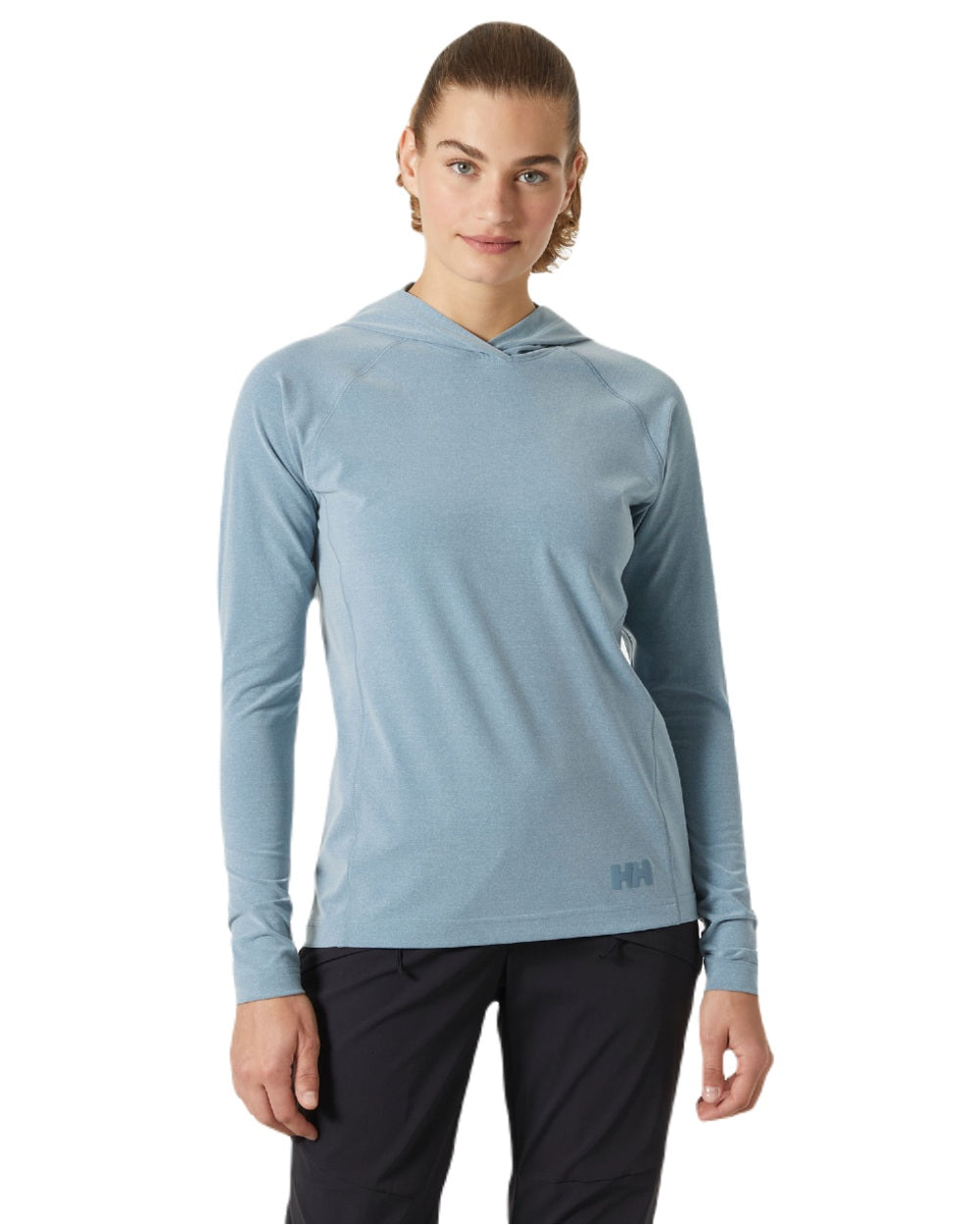 Washed Navy Melange coloured Helly Hansen Womens Tyri Knit Hoodie on white background 