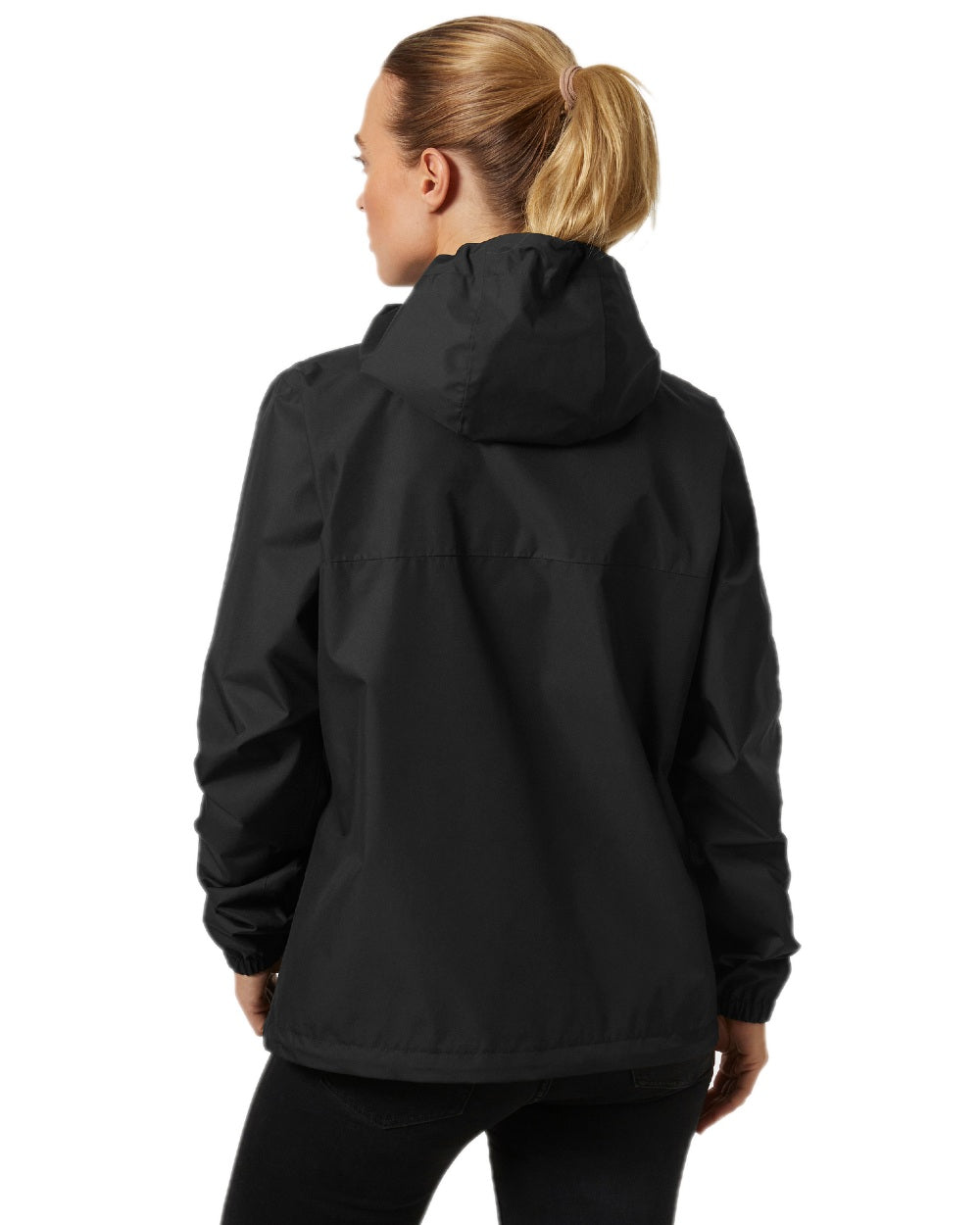 Black coloured Helly Hansen Womens Vancouver Rain Jacket on white background 