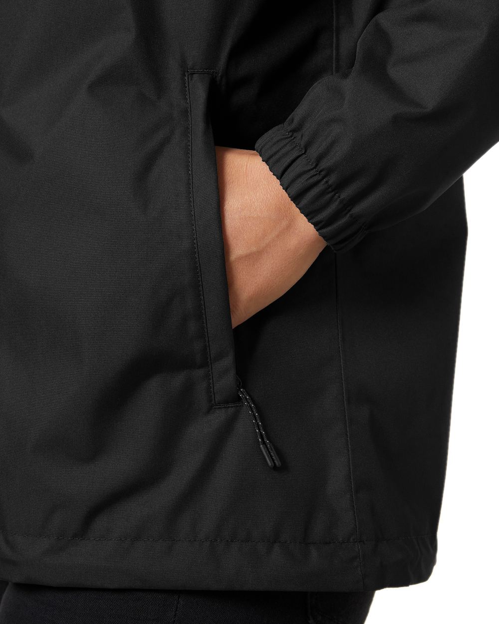Black coloured Helly Hansen Womens Vancouver Rain Jacket on white background 