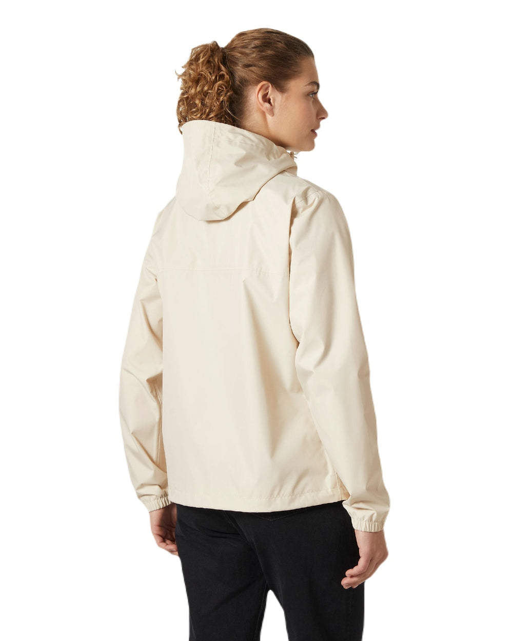 Cream coloured Helly Hansen Womens Vancouver Rain Jacket on white background 