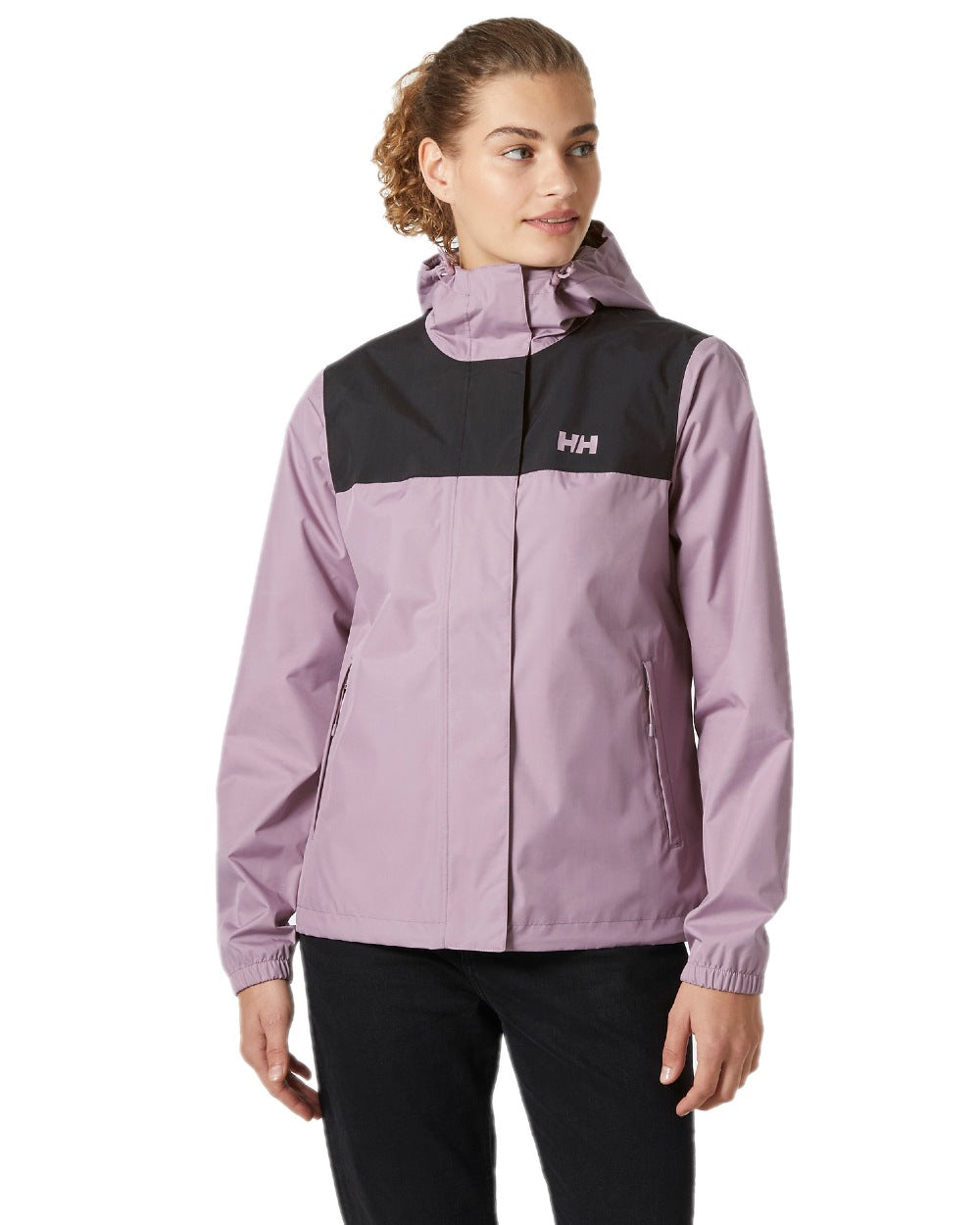 Purple Clay coloured Helly Hansen Womens Vancouver Rain Jacket on white background 