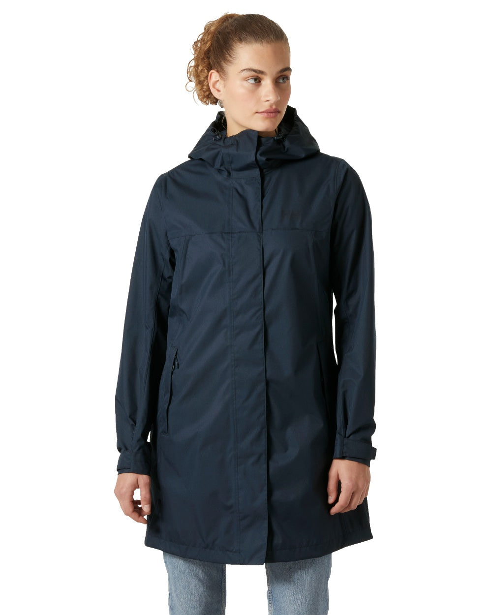 Navy coloured Helly Hansen Womens Vancouver Raincoat on white background 