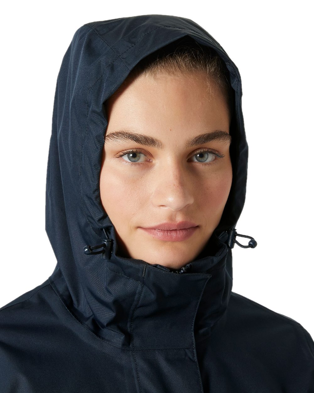 Navy coloured Helly Hansen Womens Vancouver Raincoat on white background 