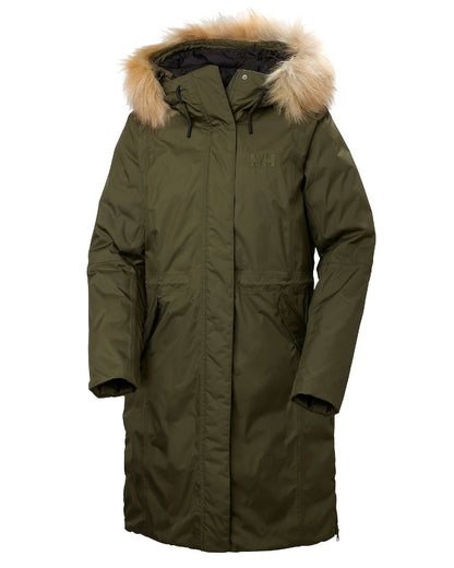 Utility Green Coloured Helly Hansen Womens Vega Parka on white background 