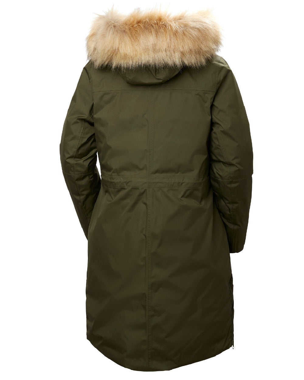 Utility Green Coloured Helly Hansen Womens Vega Parka on white background 