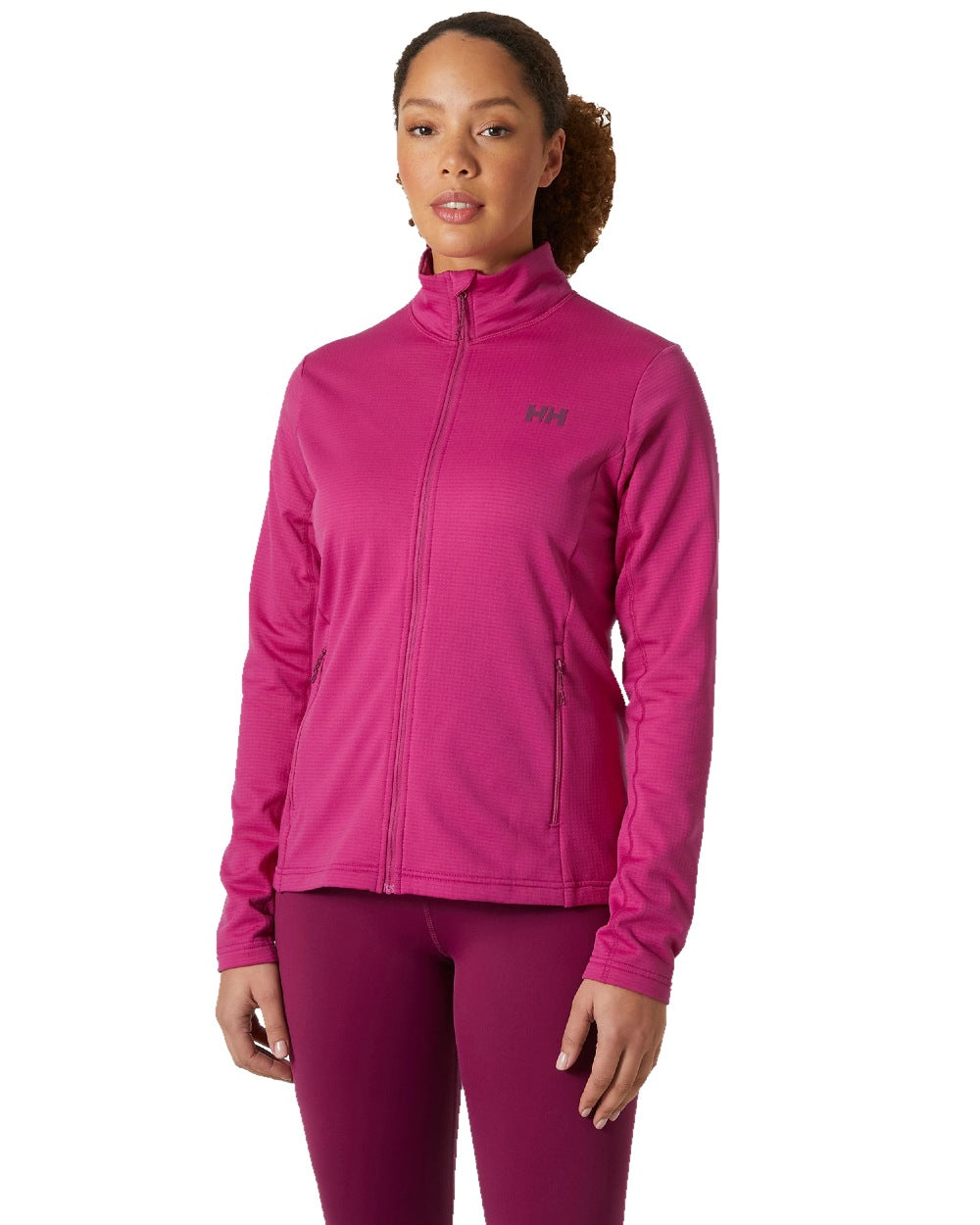 Magenta 2 Coloured Helly Hansen Womens Versalite Fleece Jacket on white background 