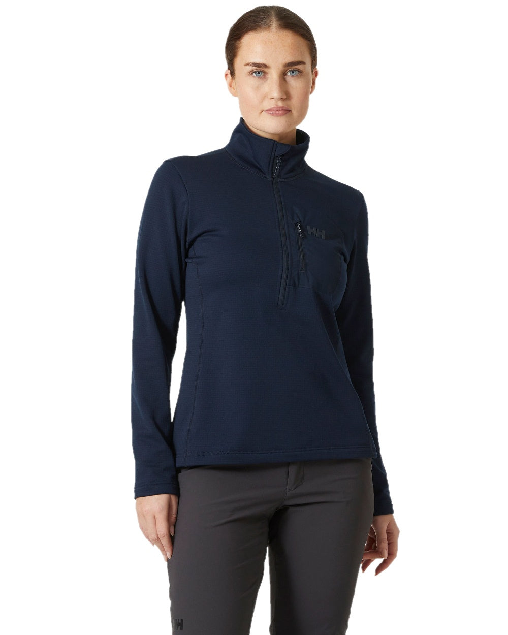 Navy coloured Helly Hansen Womens Versalite Half Zip Fleece on white background 